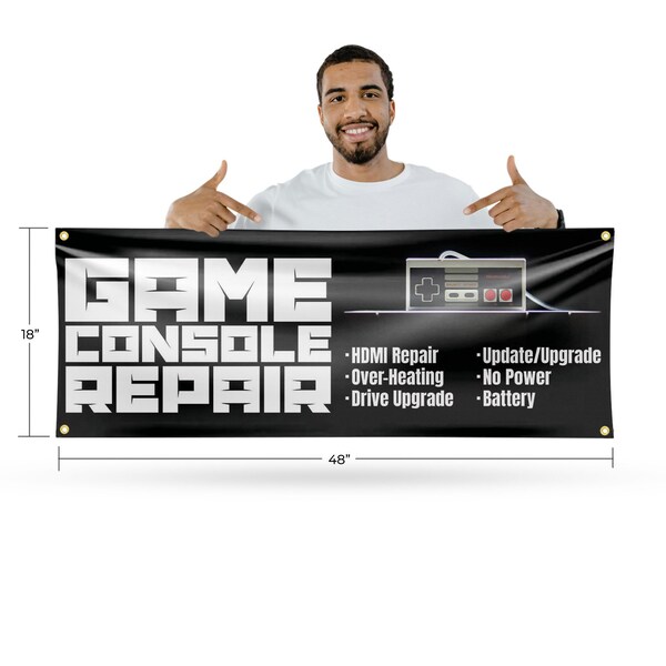 Signmission Game Console Repair, 18 Inch x 48 Inch, Vinyl Banner - B-30668