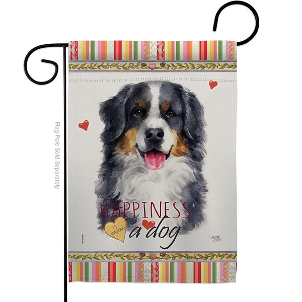 Gardencontrol 13 x 18.5 in. Dog Bernese Mountain Happiness Double-Sided Decorative Vertical Garden Flag - GA2158633