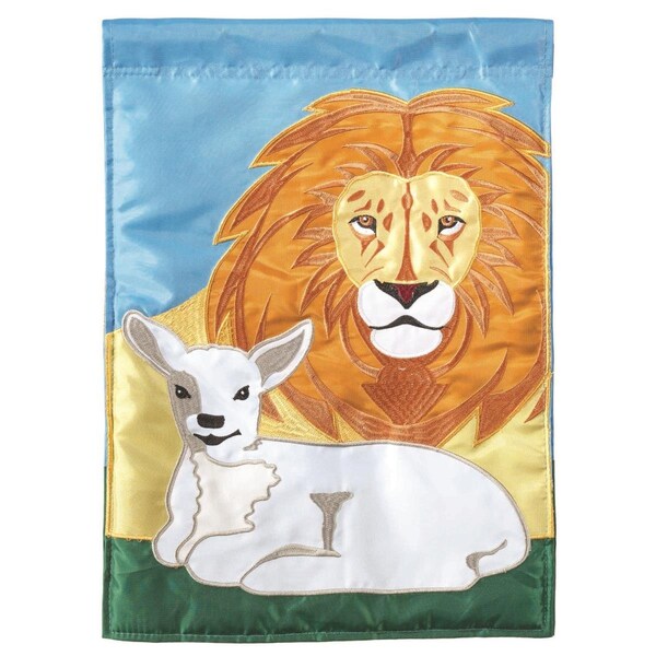 Magnolia Gardens 29 x 42 in Lion  Lamb Outdoor Double Applique Garden Flag - FLAG4008