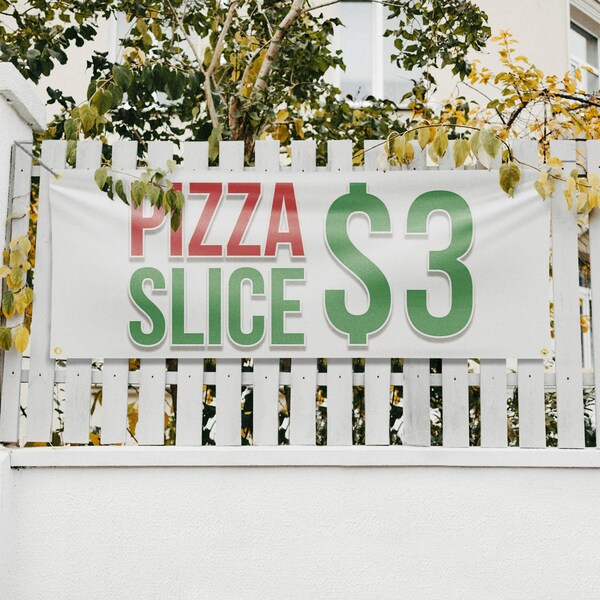 Signmission Pizza Slice $3, 18 Inch x 48 Inch, Vinyl Banner - B-30807