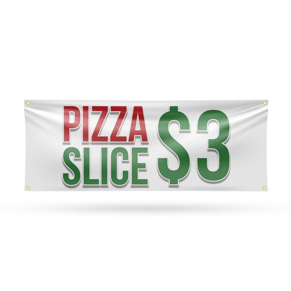Signmission Pizza Slice $3, 18 Inch x 48 Inch, Vinyl Banner - B-30807