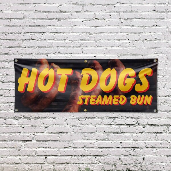 Signmission Hot Dogs Steamed Bun, 24 Inch x 72 Inch, Vinyl Banner - B-72-30700