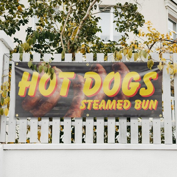 Signmission Hot Dogs Steamed Bun, 24 Inch x 72 Inch, Vinyl Banner - B-72-30700