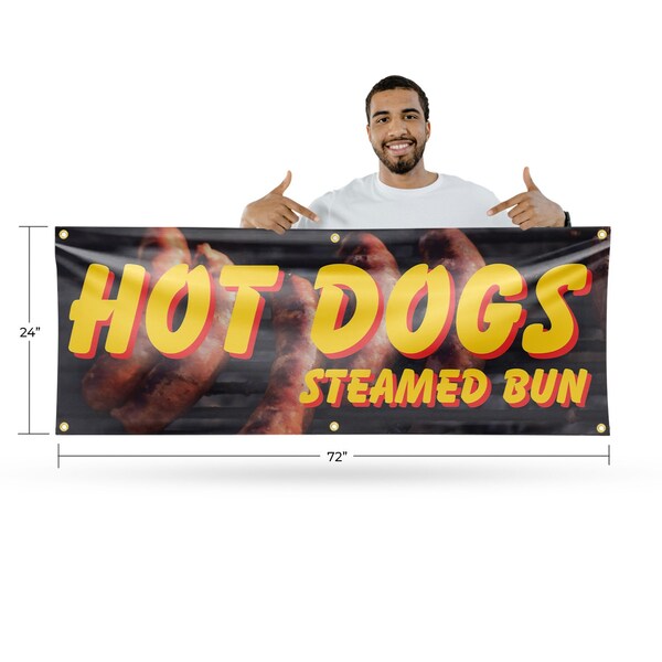 Signmission Hot Dogs Steamed Bun, 24 Inch x 72 Inch, Vinyl Banner - B-72-30700