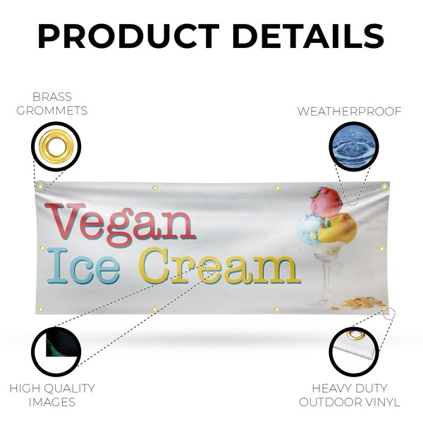 Signmission Vegan Ice Cream, 36 Inch x 96 Inch, Vinyl Banner - B-96-30911
