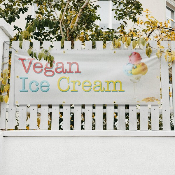Signmission Vegan Ice Cream, 36 Inch x 96 Inch, Vinyl Banner - B-96-30911