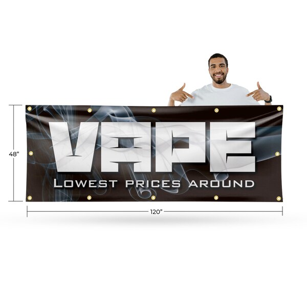 Signmission Vape Shop Lowest Prices, 48 Inch x 120 Inch, Vinyl Banner - B-120-30908