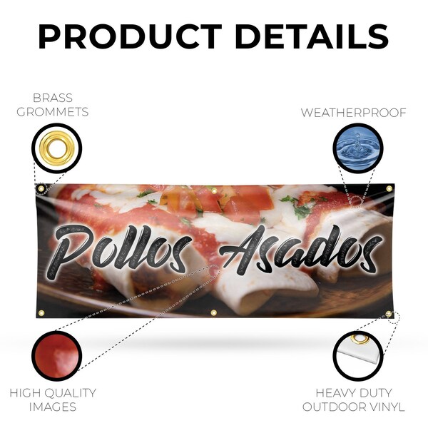 Signmission Pollos Asados, 24 Inch x 72 Inch, Vinyl Banner - B-72-30812