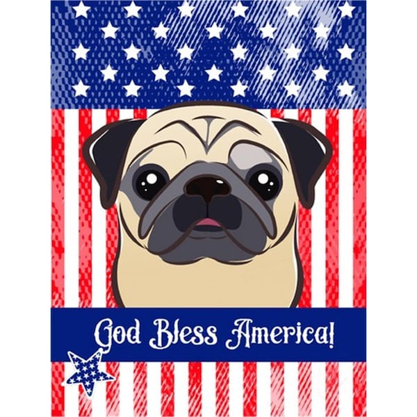 Carolines Treasures God Bless American Flag with Fawn Pug Canvas House Flag - BB2192CHF
