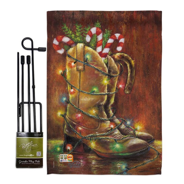 Gardencontrol 13 x 18.5 in. Xmas Boots Winter Christmas Vertical Double Sided Garden Flag Set with Banner Pole - GA4120250