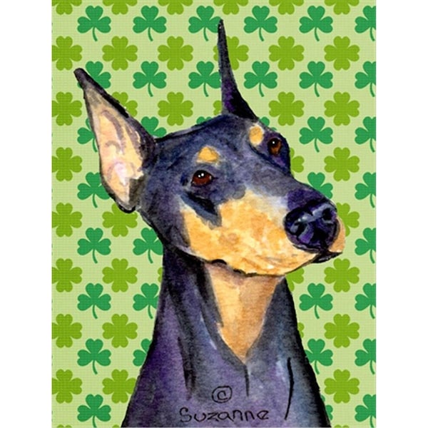 Patioplus Doberman St. Patricks Day Shamrock Portrait Flag - Garden Size - PA631147