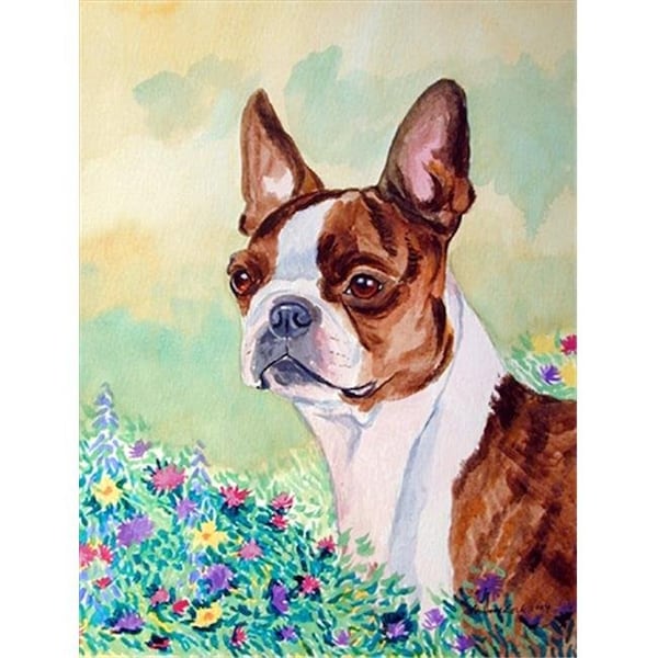 Carolines Treasures Carolines Treasures 7222CHF 28 x 40 in. Red and White Boston Terrier House Size Canvas Flag - 7222CHF