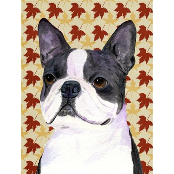 Carolines Treasures 40 x 40 in. Boston Terrier Fall Leaves Portrait Flag Canvas House Size - SS4340CHF