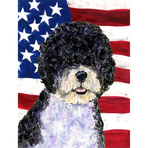 Patioplus 11 x 15 in. USA American Flag with Portuguese Water Dog Garden Size Flag - PA728831