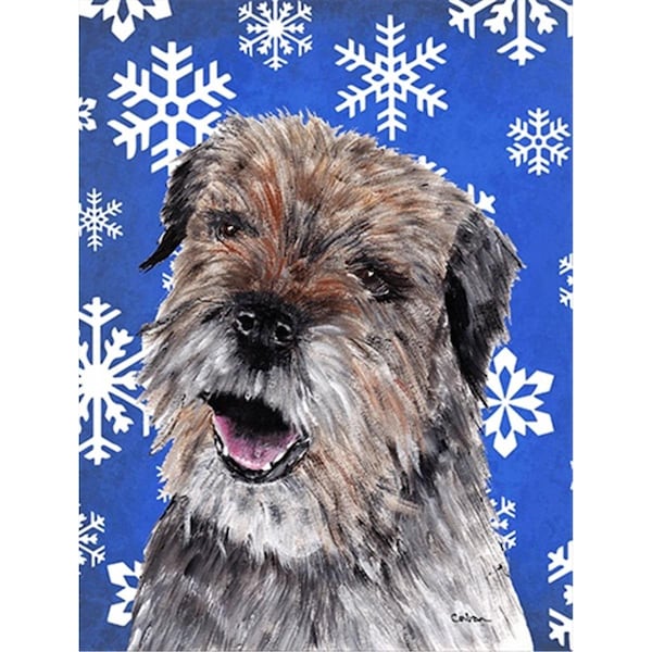 Carolines Treasures Border Terrier Blue Snowflake Winter Flag Canvas House Size - SC9599CHF