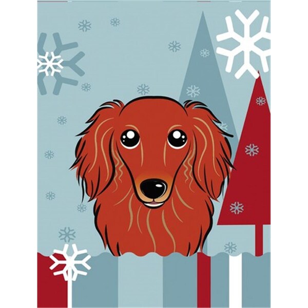 Carolines Treasures Winter Holiday Longhair Red Dachshund Flag Canvas House Size - BB1710CHF