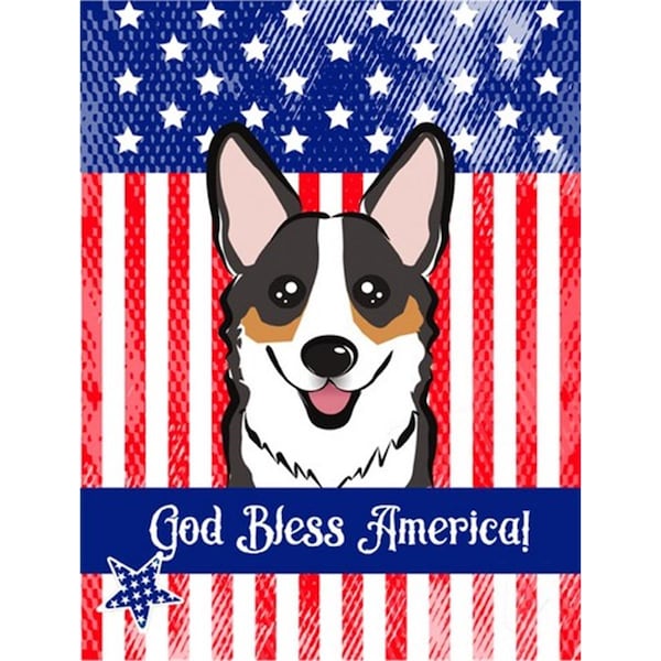 Carolines Treasures God Bless American Flag with Tricolor Corgi Canvas House Flag - BB2185CHF