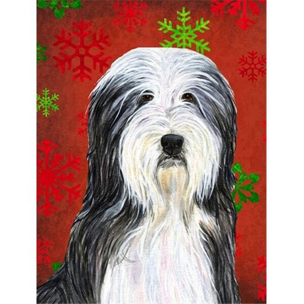 Carolines Treasures Carolines Treasures SS4704CHF Bearded Collie Red Green Snowflakes Holiday Christmas Flag Canvas House Size - SS4704CHF