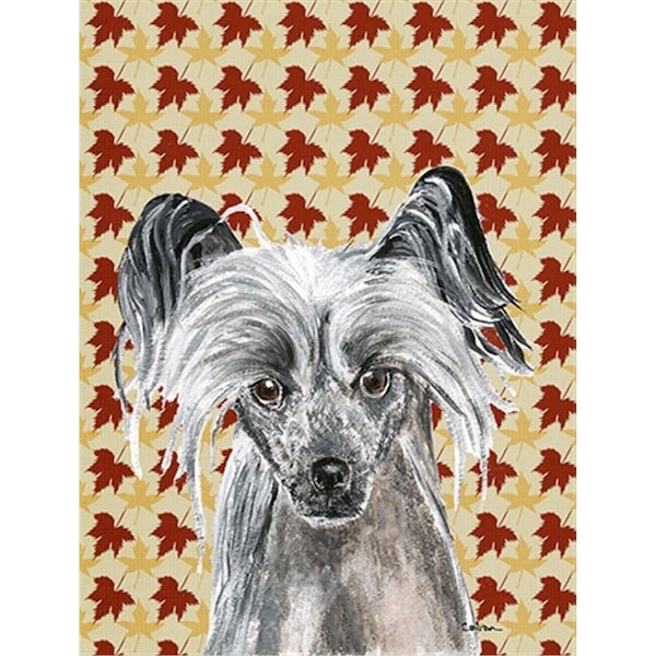 Carolines Treasures Chinese Crested Fall Leaves Flag Canvas House Size - SC9550CHF