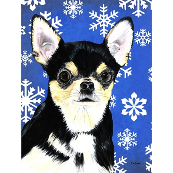 Carolines Treasures 28 x 40 in. Chihuahua Winter Snowflakes Holiday House Size Canvas Flag - SC9399CHF