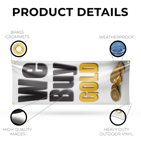 Signmission We Buy Gold Vertical, 18 Inch x 48 Inch, Vinyl Banner - B-30926