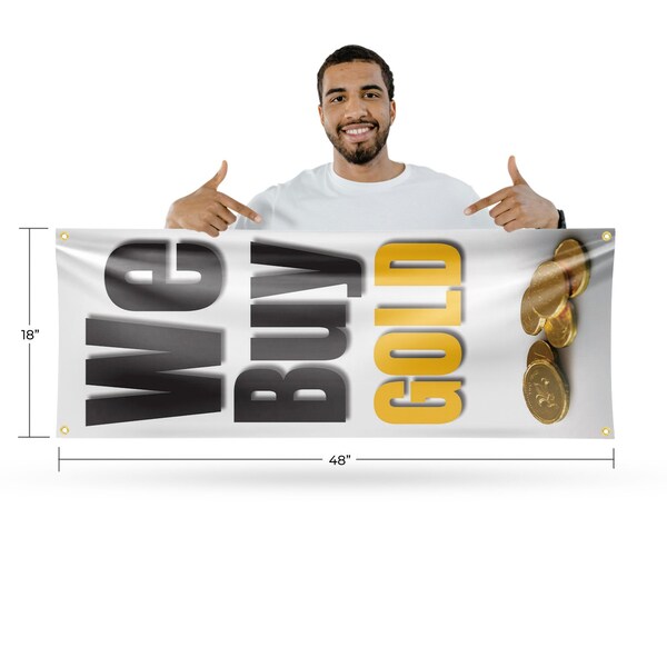 Signmission We Buy Gold Vertical, 18 Inch x 48 Inch, Vinyl Banner - B-30926