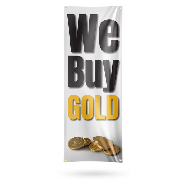 Signmission We Buy Gold Vertical, 18 Inch x 48 Inch, Vinyl Banner - B-30926