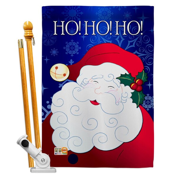 Gardencontrol 28 x 40 in. Santa Ho Winter Christmas Vertical Dbl Sided House Flag Set w/Pole Bracket & Hardware - GA4172009
