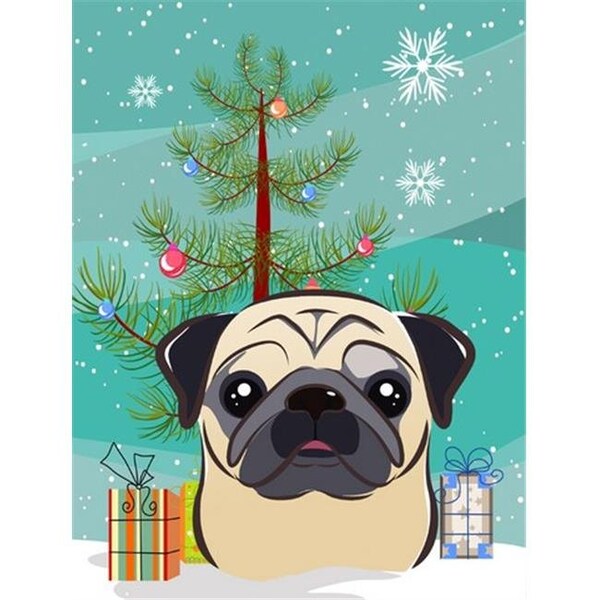 Carolines Treasures Carolines Treasures BB1634GF Christmas Tree And Fawn Pug Flag Garden Size - BB1634GF