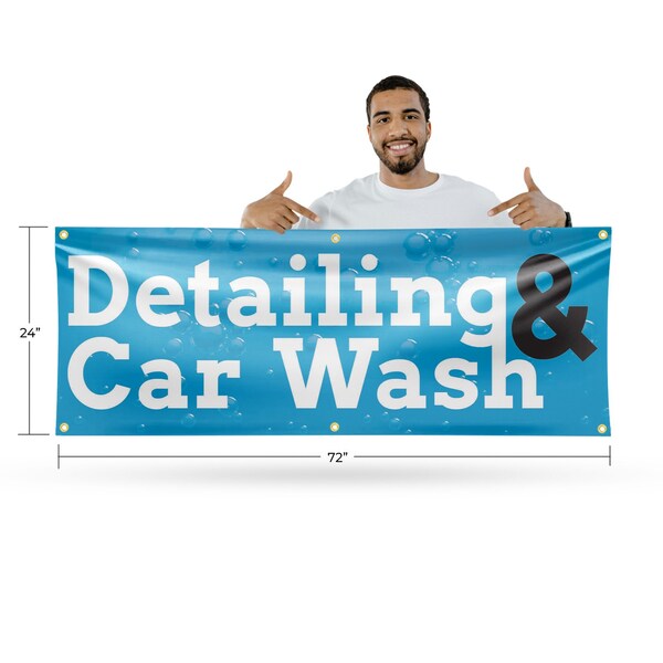 Signmission Detailing and Car Wash, 24 Inch x 72 Inch, Vinyl Banner - B-72-30543
