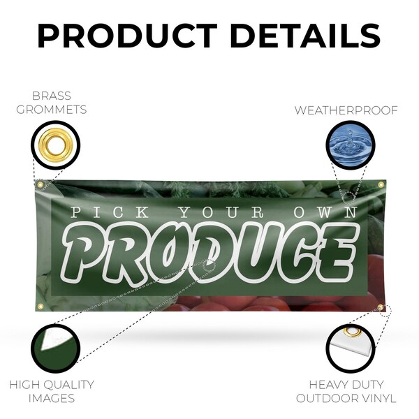 Signmission Pick Your Own Produce, 18 Inch x 48 Inch, Vinyl Banner - B-30796