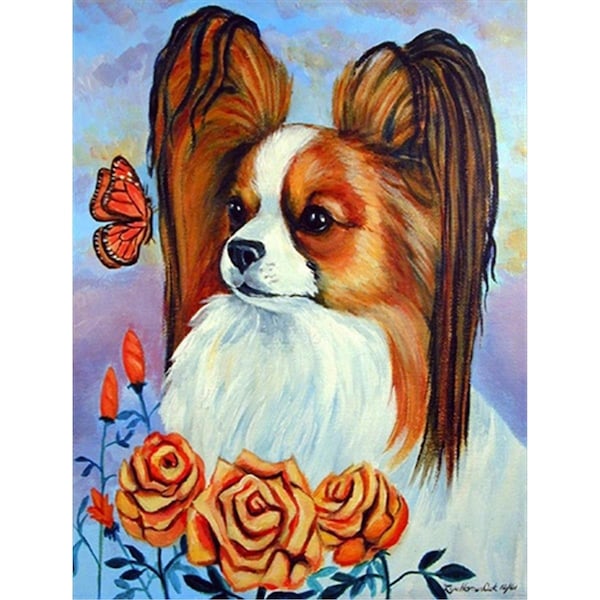 Carolines Treasures 28 x 40 in. Papillon In The Roses Flag Canvas House Size - 7039CHF