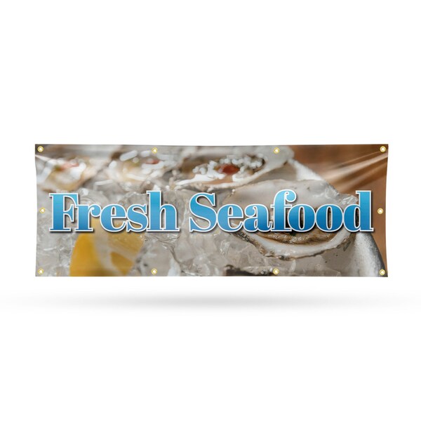 Signmission Fresh Seafood, 36 Inch x 96 Inch, Vinyl Banner - B-96-30658