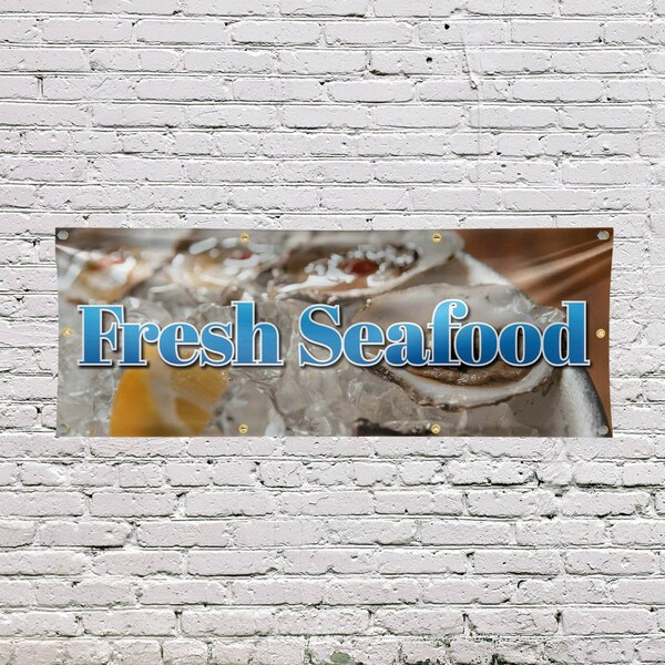 Signmission Fresh Seafood, 36 Inch x 96 Inch, Vinyl Banner - B-96-30658