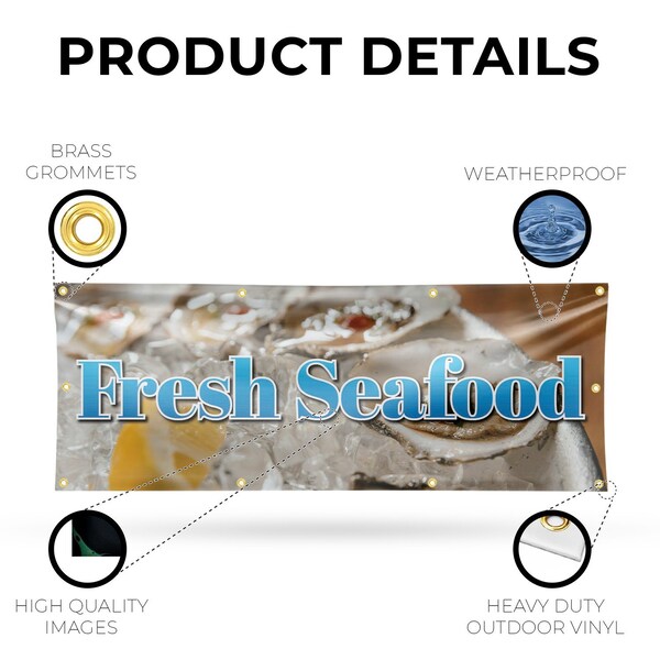 Signmission Fresh Seafood, 36 Inch x 96 Inch, Vinyl Banner - B-96-30658