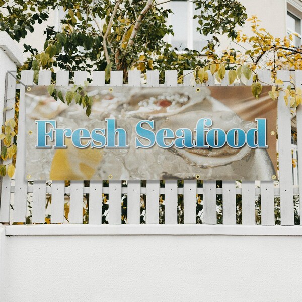 Signmission Fresh Seafood, 36 Inch x 96 Inch, Vinyl Banner - B-96-30658