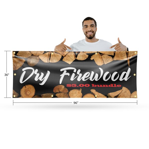 Signmission Dry Firewood $5.00 a Bundle, 36 Inch x 96 Inch, Vinyl Banner - B-96-30553