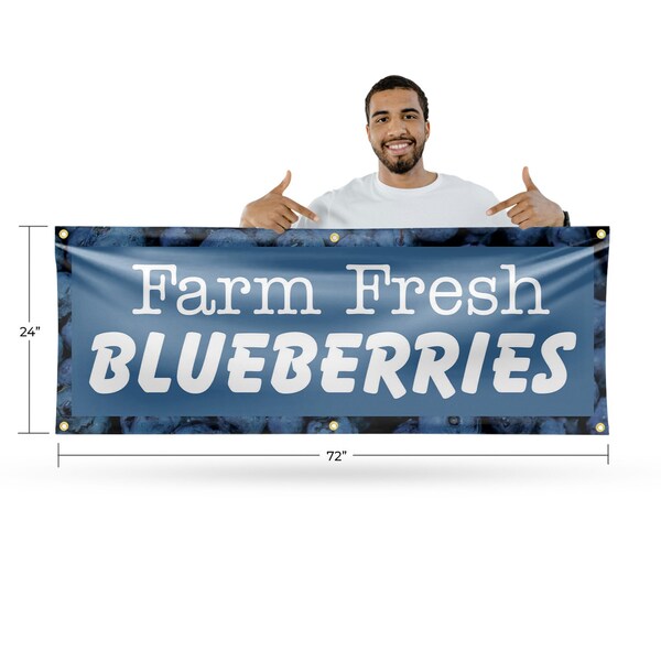 Signmission Farm Fresh Blueberries, 24 Inch x 72 Inch, Vinyl Banner - B-72-30580