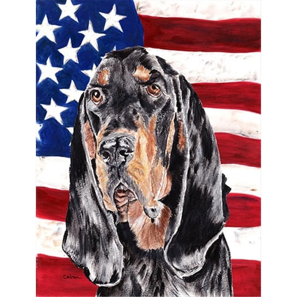 Patioplus Coonhound Black and Tan USA American Flag Flag Canvas House Size - PA719383