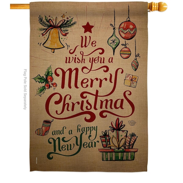 Ornament Collection Ornament Collection H191081-BO 28 x 40 in. Merry Christmas & Happy New Year House Flag with Winter Double-Sided Decorative Vertical Flags Decoration Banner Garden Yard Gift - H191081-BO