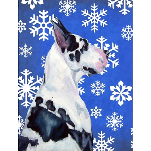 Patioplus 28 x 40 in. Great Dane Winter Snowflakes Holiday House Size Canvas Flag - PA2554632