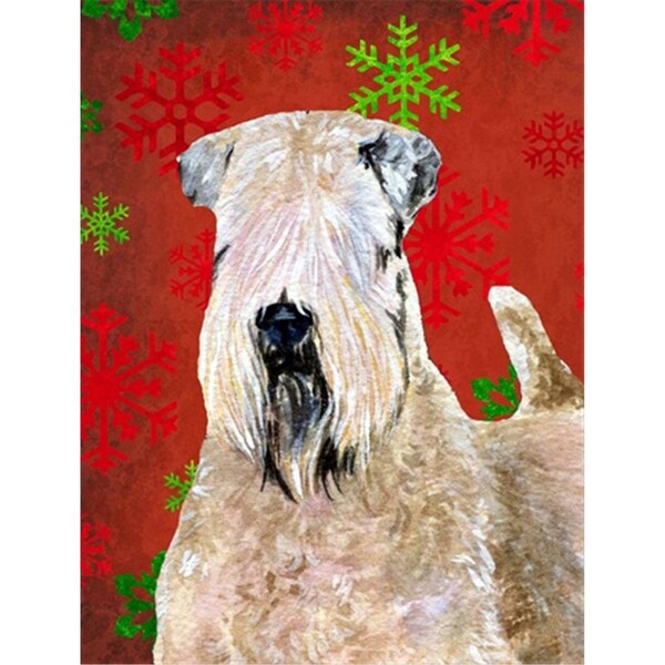Patioplus 11 x 15 in. Wheaten Terrier Soft Coated Red Snowflakes Holiday Christmas Flag Garden Size - PA246917