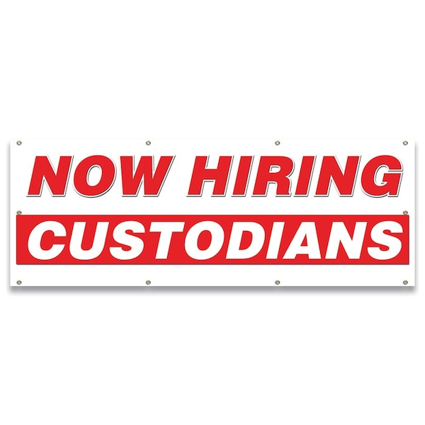 Signmission Now Hiring Custodians Banner Apply Inside Accepting Application Single Sided - B-96-30226