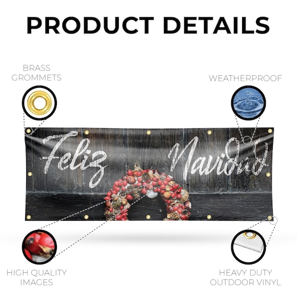 Signmission Feliz Navidad, 48 Inch x 120 Inch, Vinyl Banner - B-120-30624