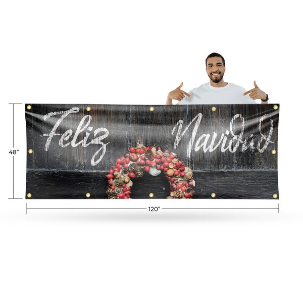 Signmission Feliz Navidad, 48 Inch x 120 Inch, Vinyl Banner - B-120-30624