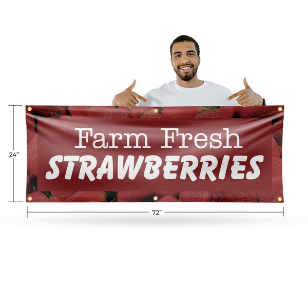 Signmission Farm Fresh Strawberries, 24 Inch x 72 Inch, Vinyl Banner - B-72-30616