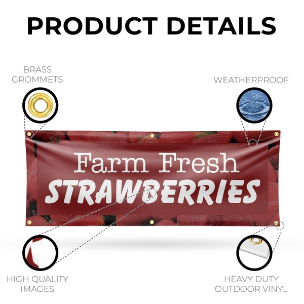 Signmission Farm Fresh Strawberries, 24 Inch x 72 Inch, Vinyl Banner - B-72-30616