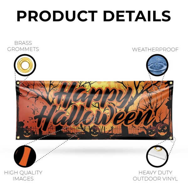 Signmission Happy Halloween, 18 Inch x 48 Inch, Vinyl Banner - B-30692