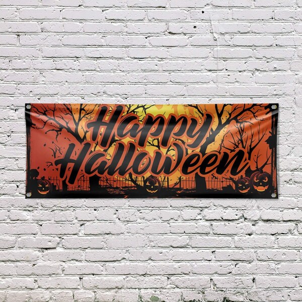Signmission Happy Halloween, 18 Inch x 48 Inch, Vinyl Banner - B-30692