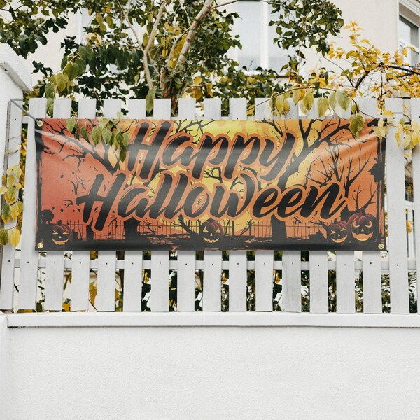 Signmission Happy Halloween, 18 Inch x 48 Inch, Vinyl Banner - B-30692
